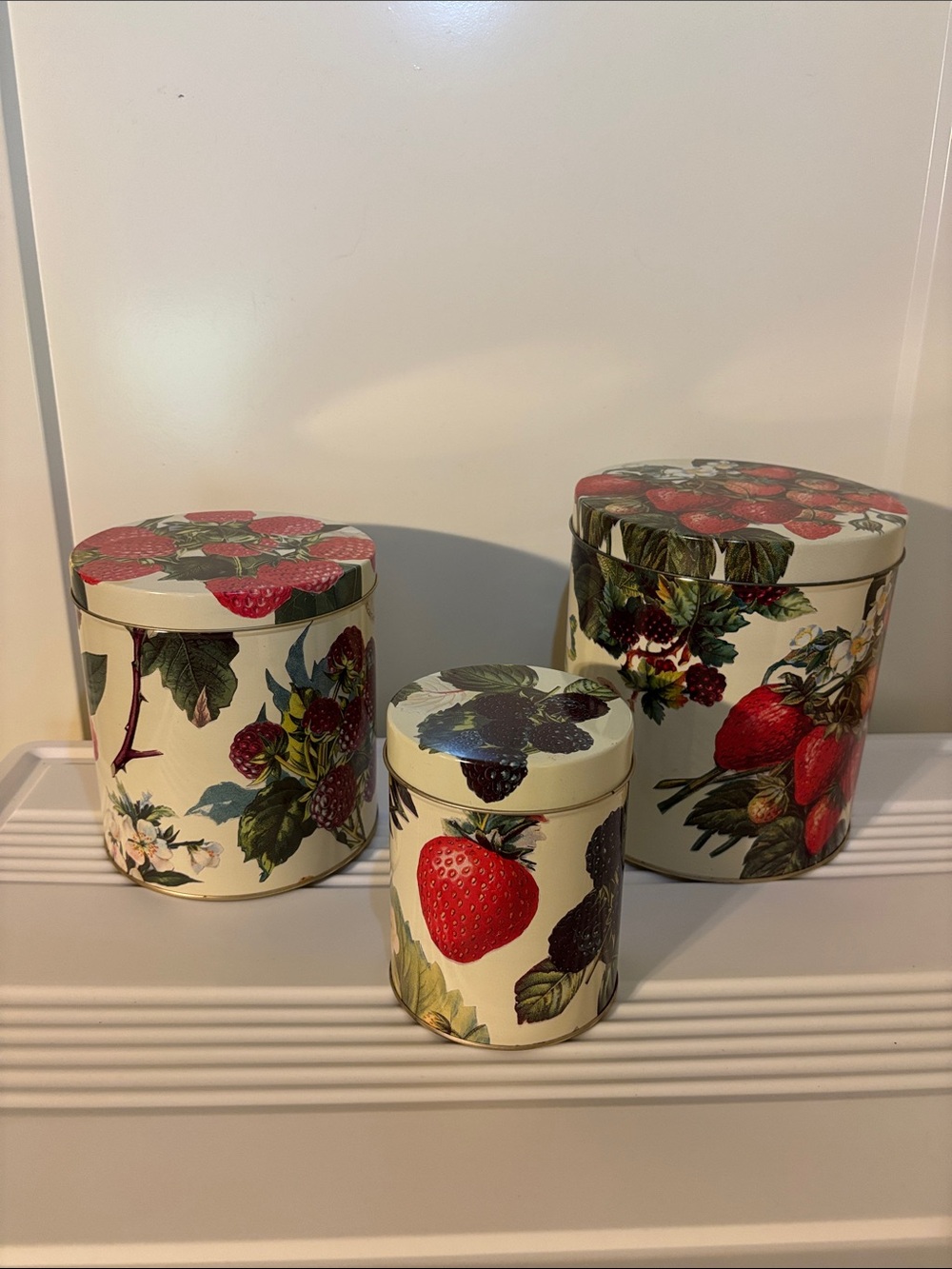 Department 56 Cream and Red Fruit Patterned Storage Canister Set